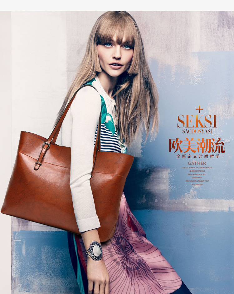 Western Style Fashion Shoulder Oblique Cross Package Oil Wax Wild Retro Lady Tote Bag