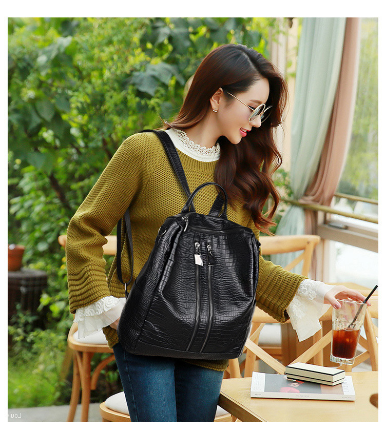 The New Backpack Crocodile Pattern Ms Shoulder Bags Wild Backpack Student Big bag Handbags