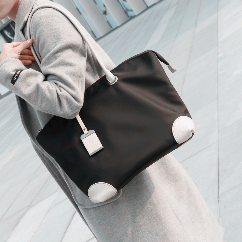 The New Lady Bags Simple Fashion Oxford Cloth Tote Shoulder Handbag Hit color Lady bags