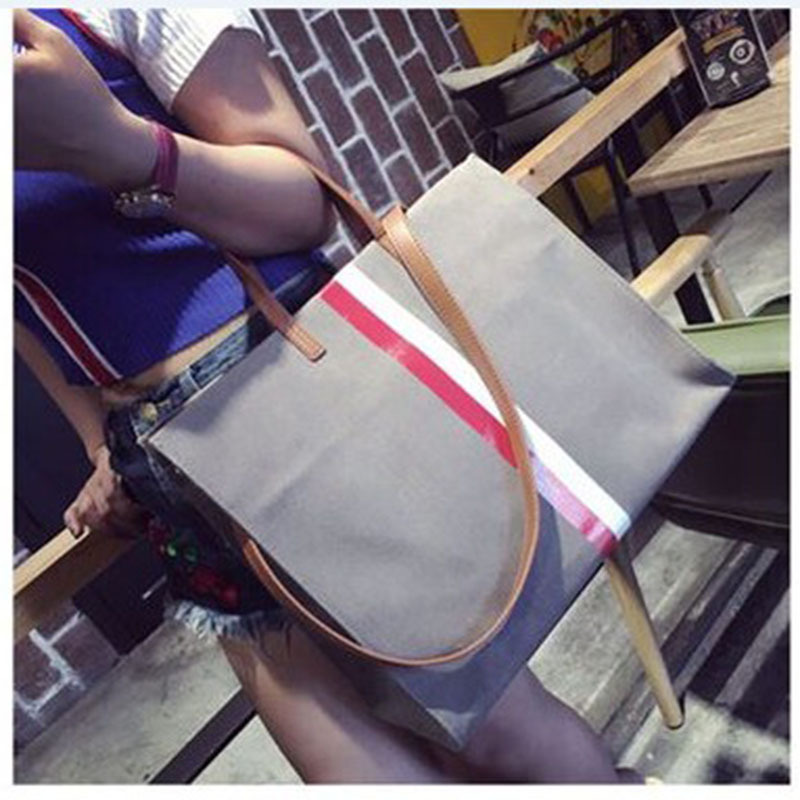The New Lady Bags Big Bag Retro Simple Canvas Stripes Shoulder Handbag