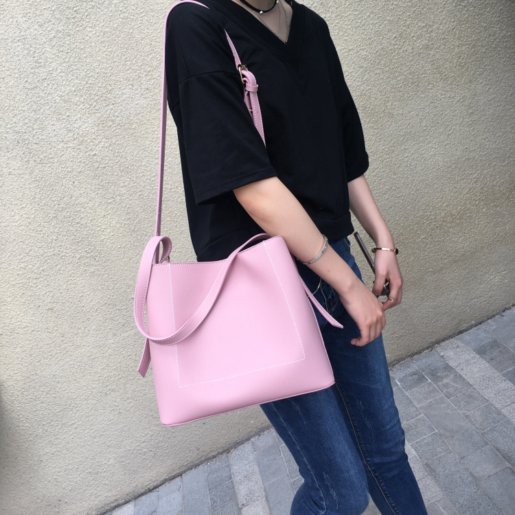 The New Fashion Trend PU Leather Shoulder Simple Big Bag Diagonal Package Wild Handbag