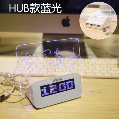 Blue New LED Luminous Message Board Digital Alarm Clock With Calendar Night light