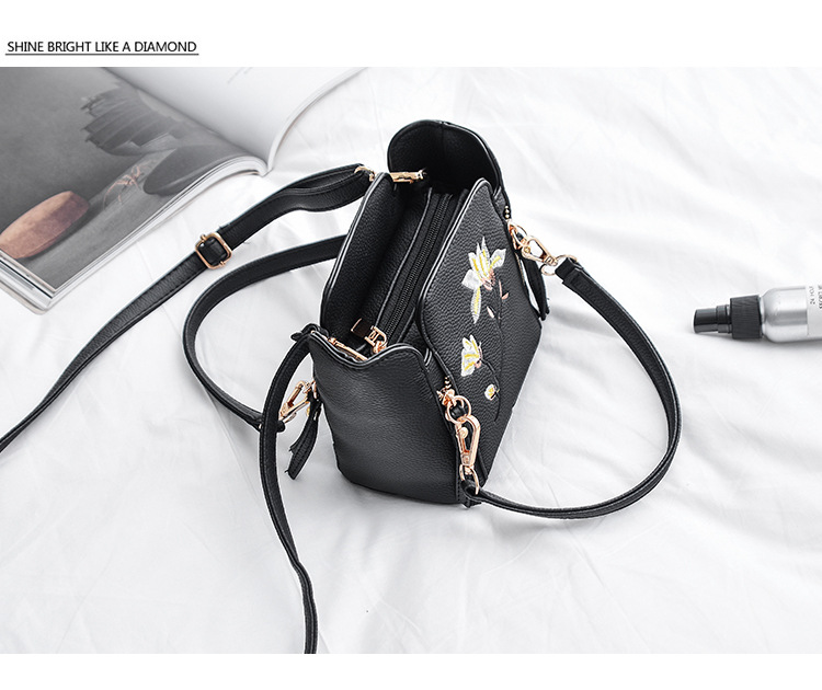 The New Embroidered Bucket Bag Ms Mini Handbag Simple Wild Shoulder Bags