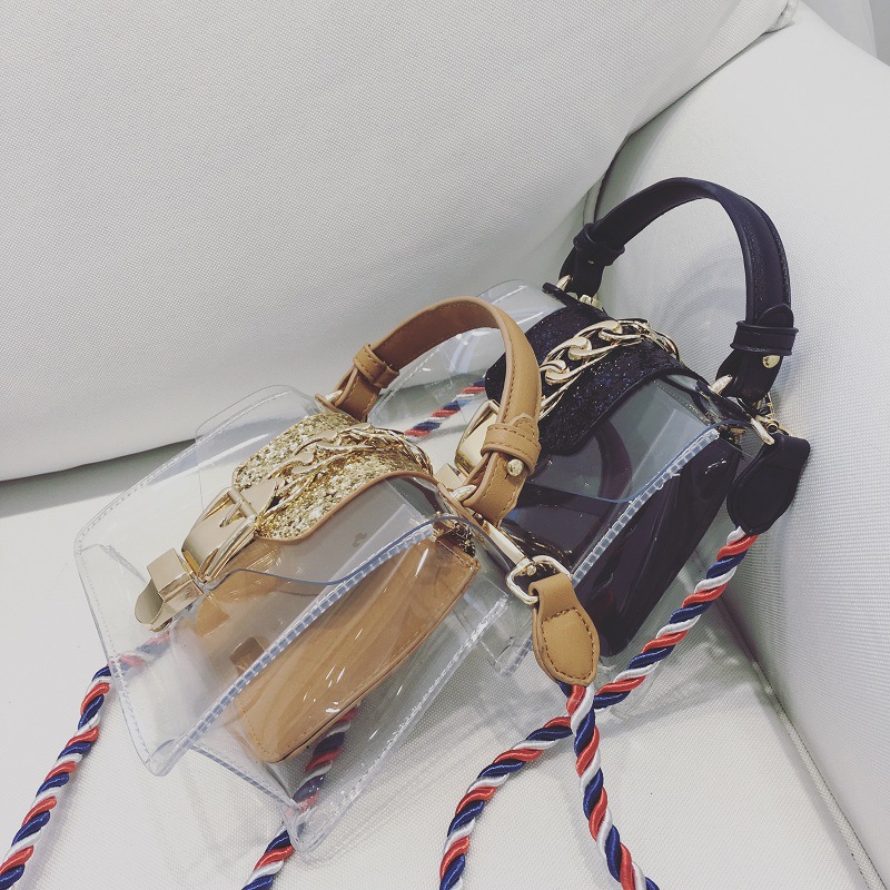 Lady bags Western Style Lock Handbag Simple Shoulder Bags Diagonal Color rope Transparent Package
