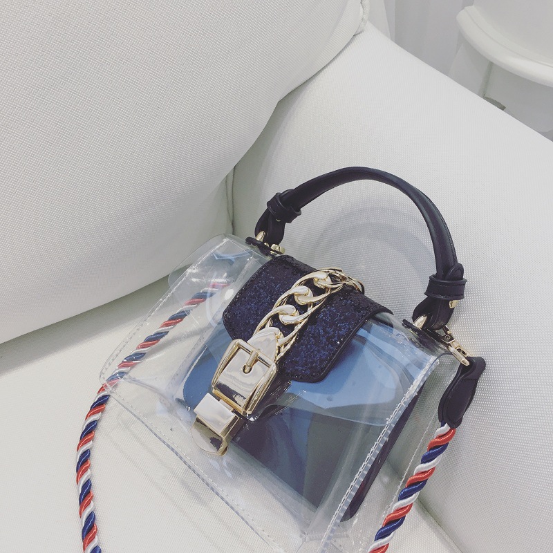 Lady bags Western Style Lock Handbag Simple Shoulder Bags Diagonal Color rope Transparent Package