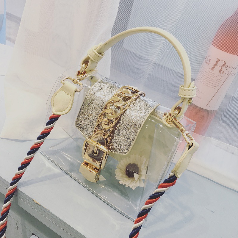 Lady bags Western Style Lock Handbag Simple Shoulder Bags Diagonal Color rope Transparent Package