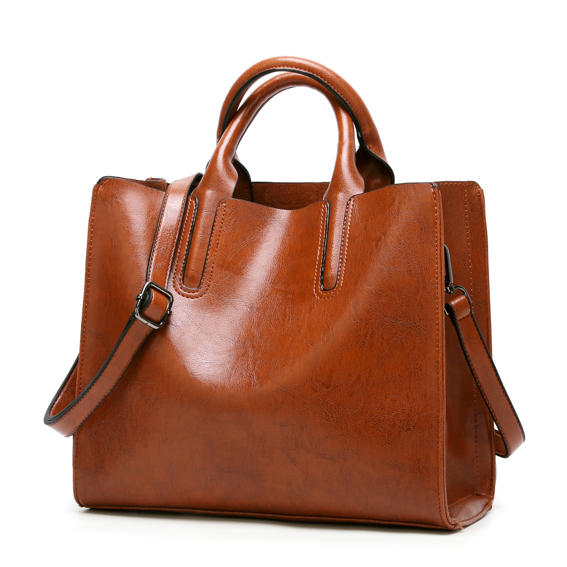 Ms The New Retro Oil Skin Portable Simple Wild Tote Shoulder Messenger bag