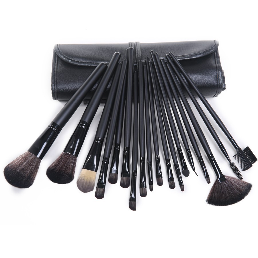 Ms Personality Fashion Make up tool 18 Branches Black Wood Color Makeup Brush Set PU Package