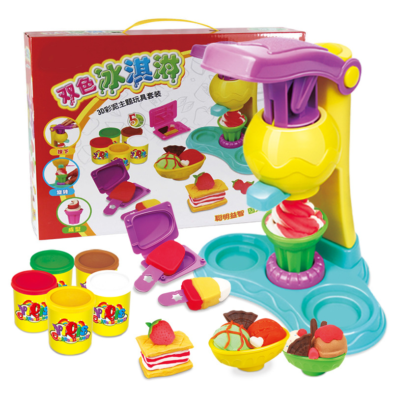 3D Color Clay Plasticine ice Cream Machine Handmade Going home Mold Set DIY Educational Toys