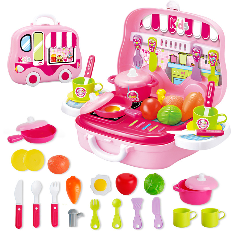 Child Simulation Kitchen Cook Tableware Set toy Travel Suitcase Cook Toy Cooking  Cutlery Set