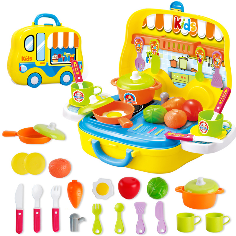Child Simulation Kitchen Cook Tableware Set toy Travel Suitcase Cook Toy Cooking  Cutlery Set