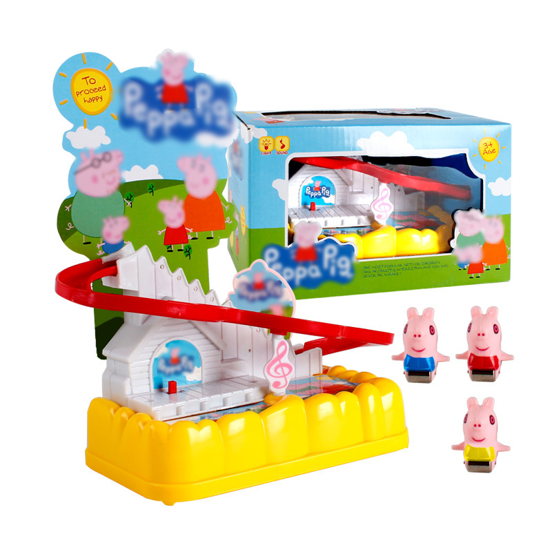 Pink pig Bikaqiu Electric Climb the Stairs Music Slide Track toy Subway