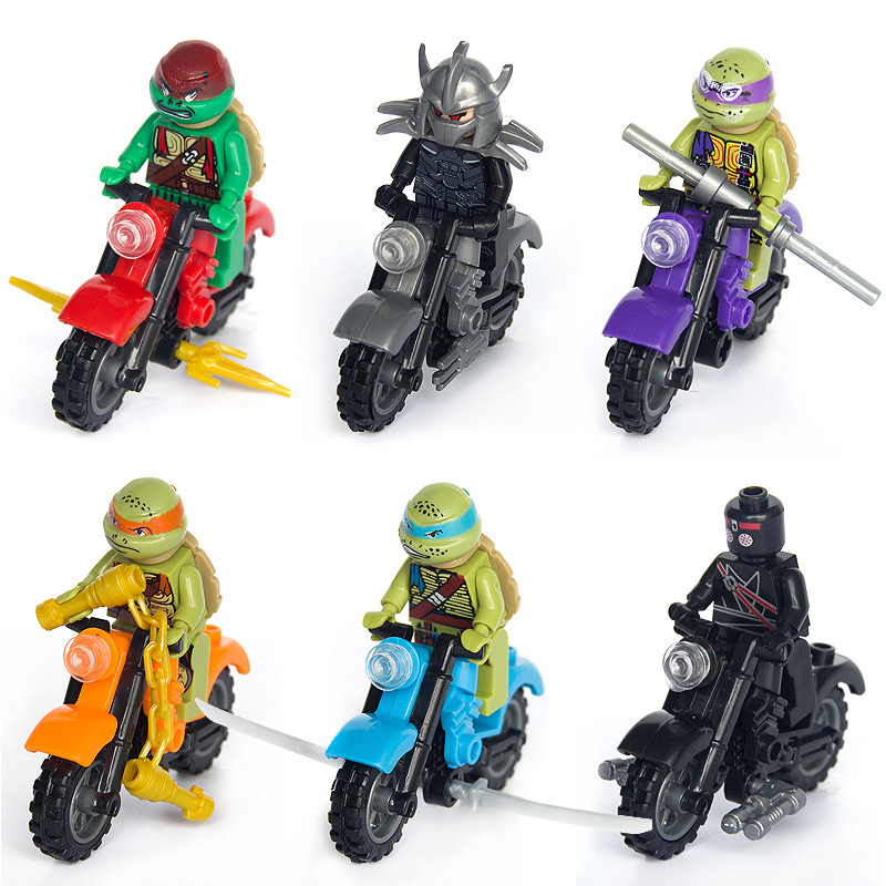 Child plastic Assemble Fight Interpolation Building Blocks Motorcycle knight Ninja Turtles toy