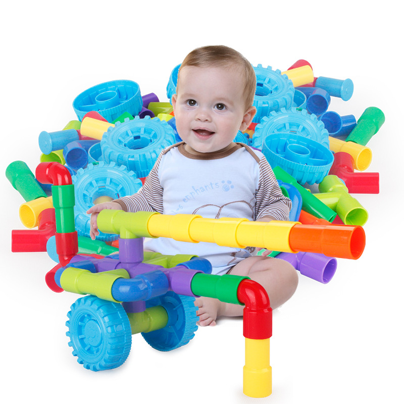 Child Plastic Tubular Assemble Building Blocks Early Education Puzzle Fight Interpolation toy
