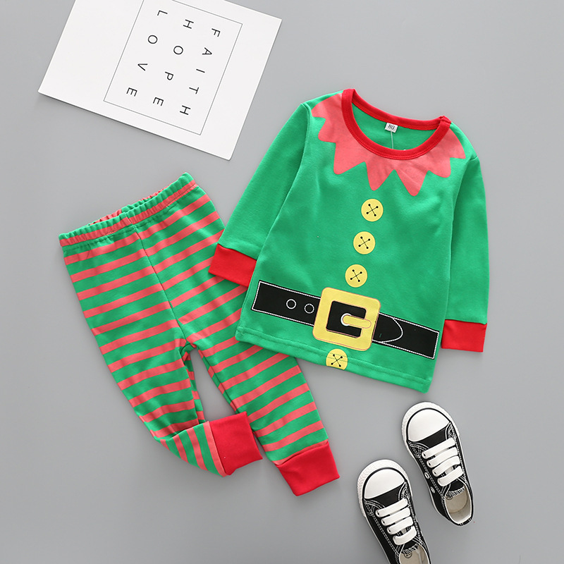 Western Style Child Cotton Christmas Old Man Set Elk Printed Stripes Long-sleeved Clothing