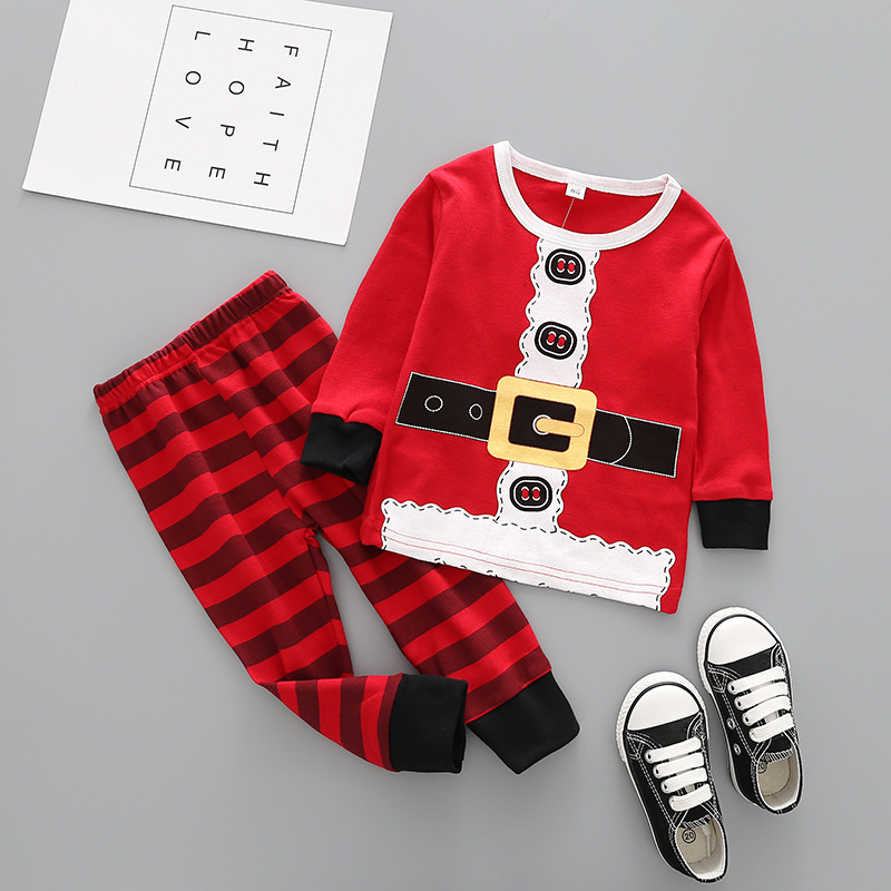 Western Style Child Cotton Christmas Old Man Set Elk Printed Stripes Long-sleeved Clothing