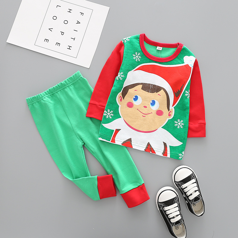 Western Style Child Cotton Christmas Old Man Set Elk Printed Stripes Long-sleeved Clothing