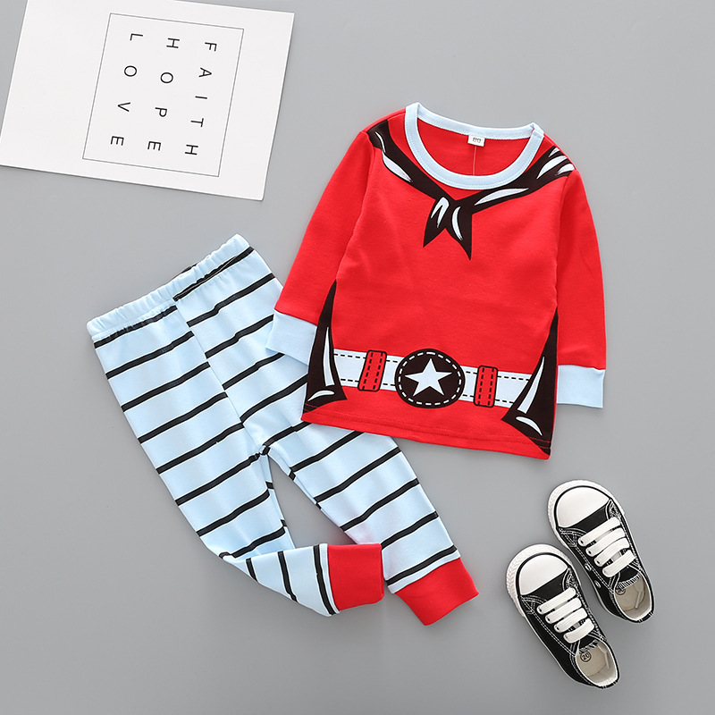 Western Style Child Cotton Christmas Old Man Set Elk Printed Stripes Long-sleeved Clothing