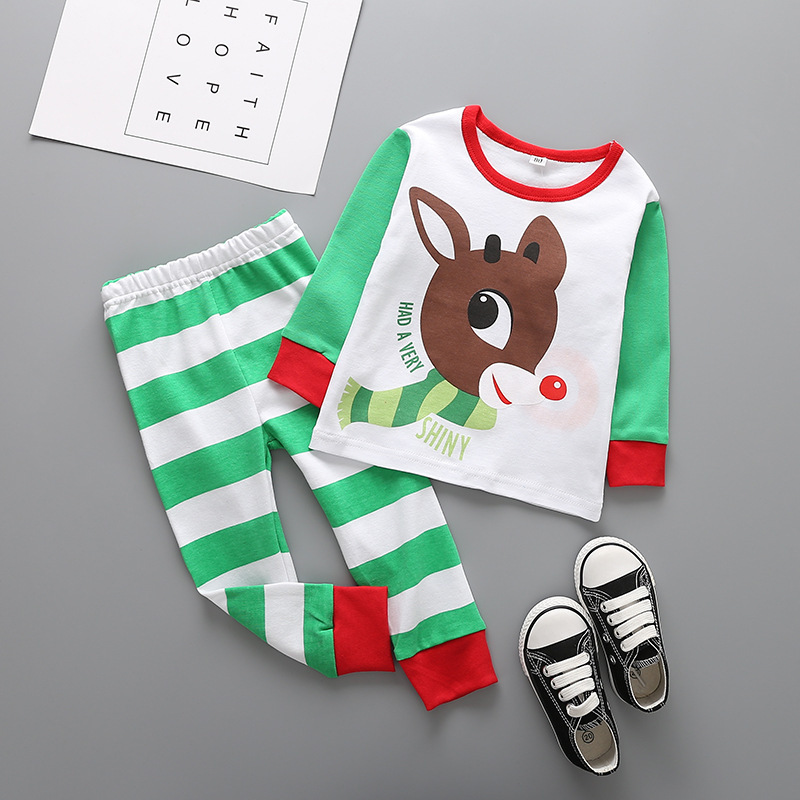 Western Style Child Cotton Christmas Old Man Set Elk Printed Stripes Long-sleeved Clothing