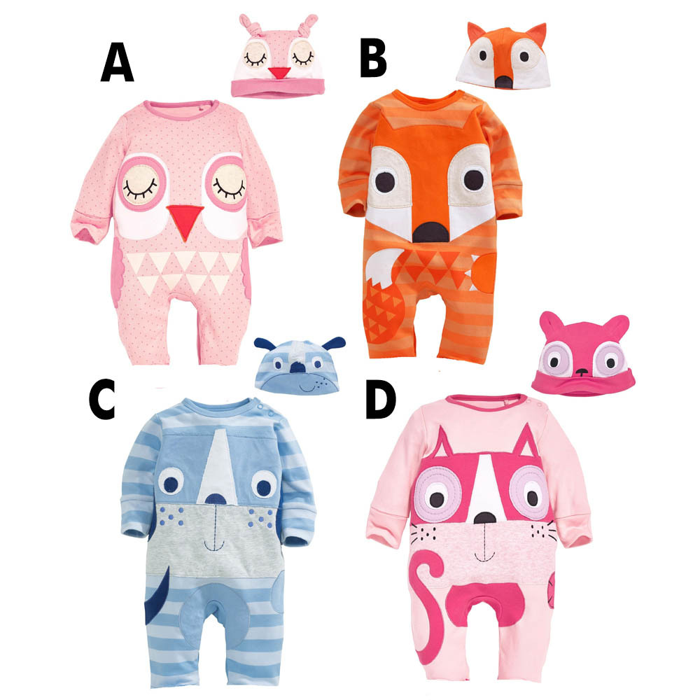 Fashion Cartoon Animal Fox Baby Romper Jumpsuit Climb Clothes Hat Set Clothing