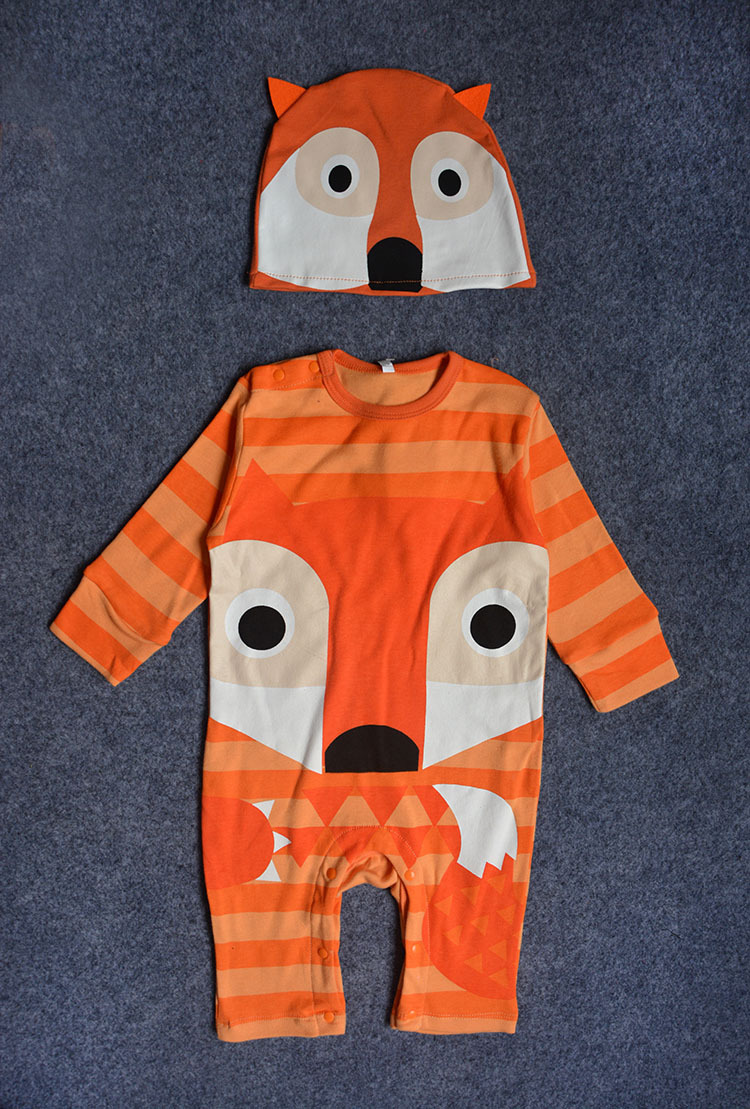 Fashion Cartoon Animal Fox Baby Romper Jumpsuit Climb Clothes Hat Set Clothing