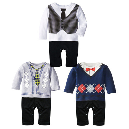 Baby Gentleman Romper Long Sleeves Jumpsuit Printing Tie Climb Clothes Clothing Children's Wear