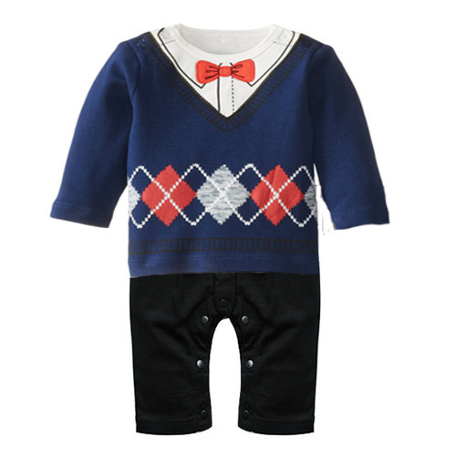 Baby Gentleman Romper Long Sleeves Jumpsuit Printing Tie Climb Clothes Clothing Children's Wear