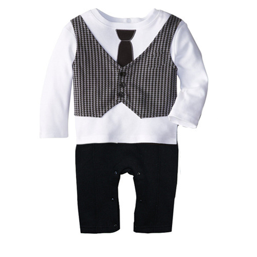 Baby Gentleman Romper Long Sleeves Jumpsuit Printing Tie Climb Clothes Clothing Children's Wear