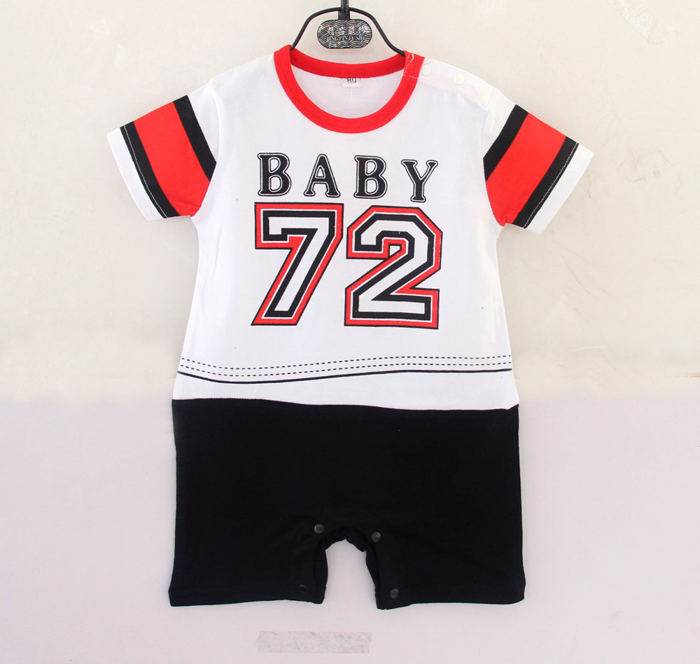Western Style Baseball Baby Short Sleeve Stripe Printing Jumpsuit Child Clothing