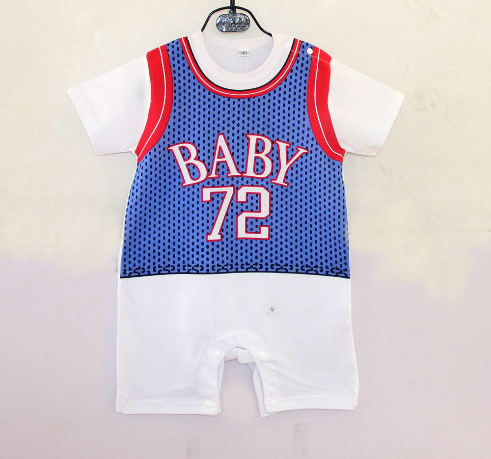 Western Style Baseball Baby Short Sleeve Stripe Printing Jumpsuit Child Clothing