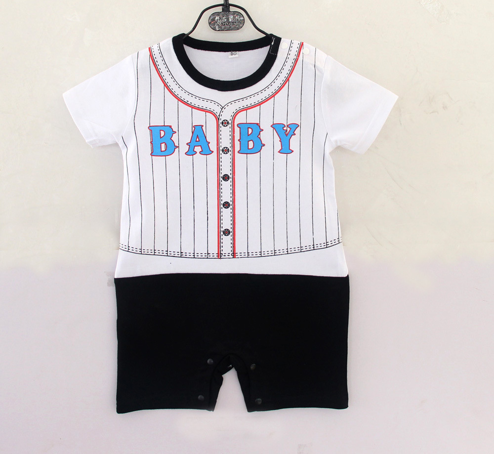 Western Style Baseball Baby Short Sleeve Stripe Printing Jumpsuit Child Clothing