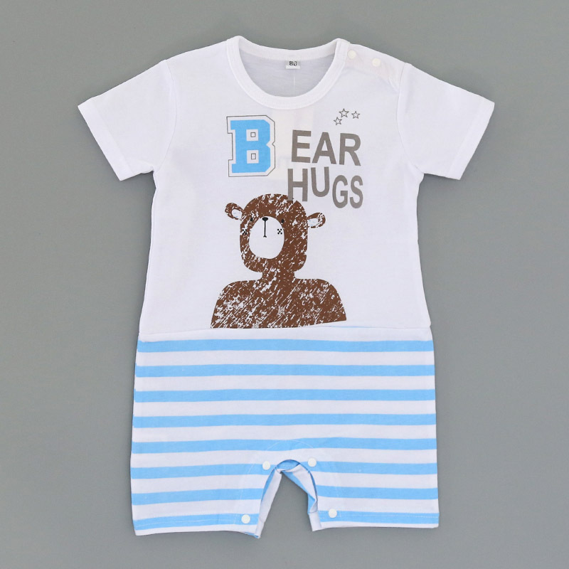Western Style Baseball Baby Short Sleeve Stripe Printing Jumpsuit Child Clothing