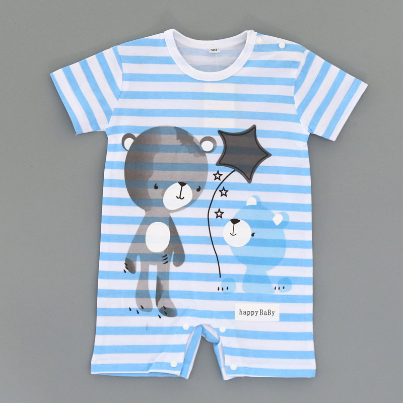 Western Style Baseball Baby Short Sleeve Stripe Printing Jumpsuit Child Clothing