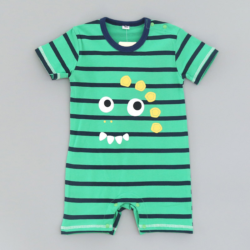Western Style Baseball Baby Short Sleeve Stripe Printing Jumpsuit Child Clothing