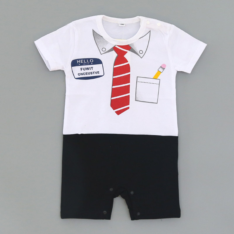 Western Style Baseball Baby Short Sleeve Stripe Printing Jumpsuit Child Clothing