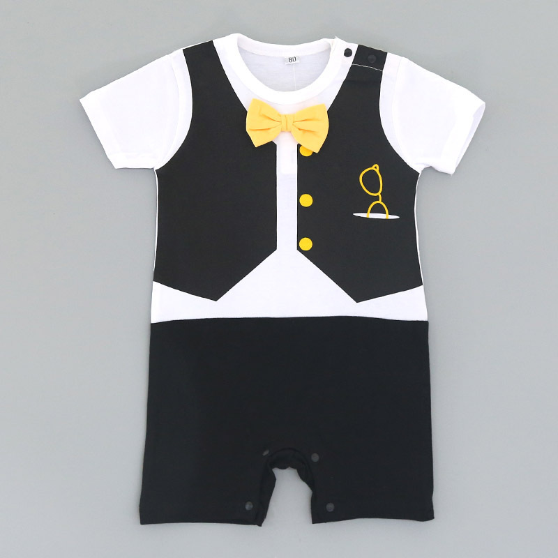 Western Style Baseball Baby Short Sleeve Stripe Printing Jumpsuit Child Clothing