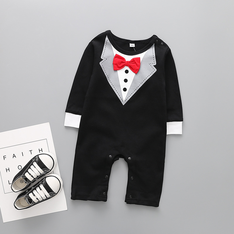 Western Style Boy Gentleman Baby Clothing Romper Long Sleeves Tie Jumpsuit clothing