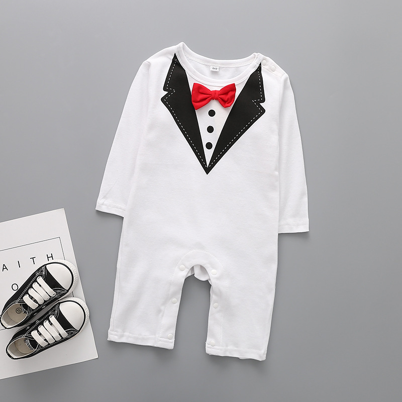Western Style Boy Gentleman Baby Clothing Romper Long Sleeves Tie Jumpsuit clothing