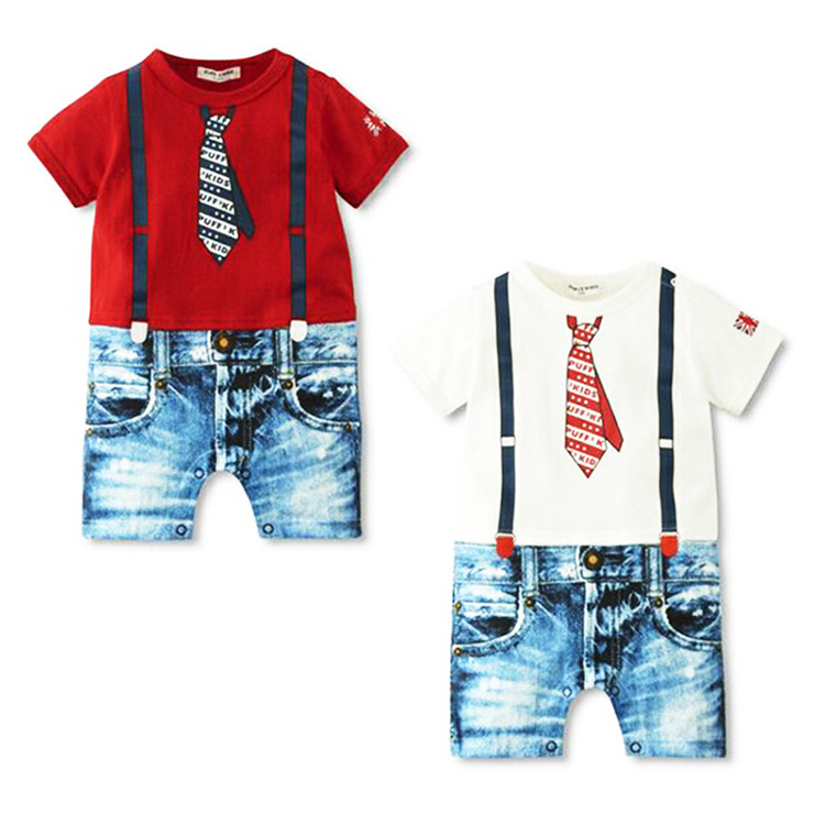 Western Style Boy Short Sleeve Printing Strap Cowboy Romper Siamese Clothing Apparel