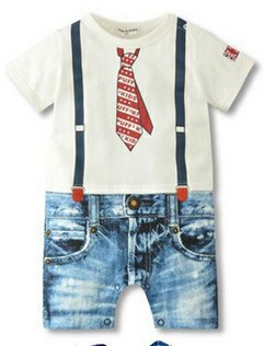 Western Style Boy Short Sleeve Printing Strap Cowboy Romper Siamese Clothing Apparel