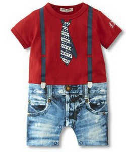Western Style Boy Short Sleeve Printing Strap Cowboy Romper Siamese Clothing Apparel