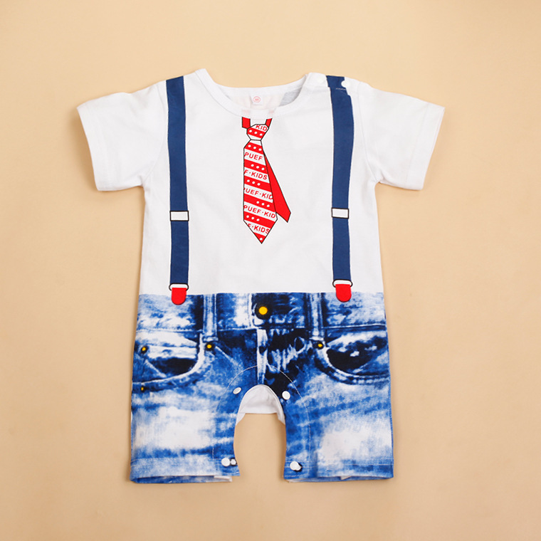 Western Style Boy Short Sleeve Printing Strap Cowboy Romper Siamese Clothing Apparel