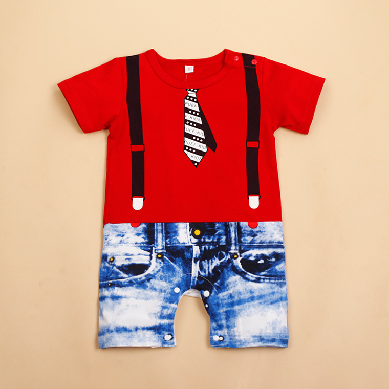 Western Style Boy Short Sleeve Printing Strap Cowboy Romper Siamese Clothing Apparel