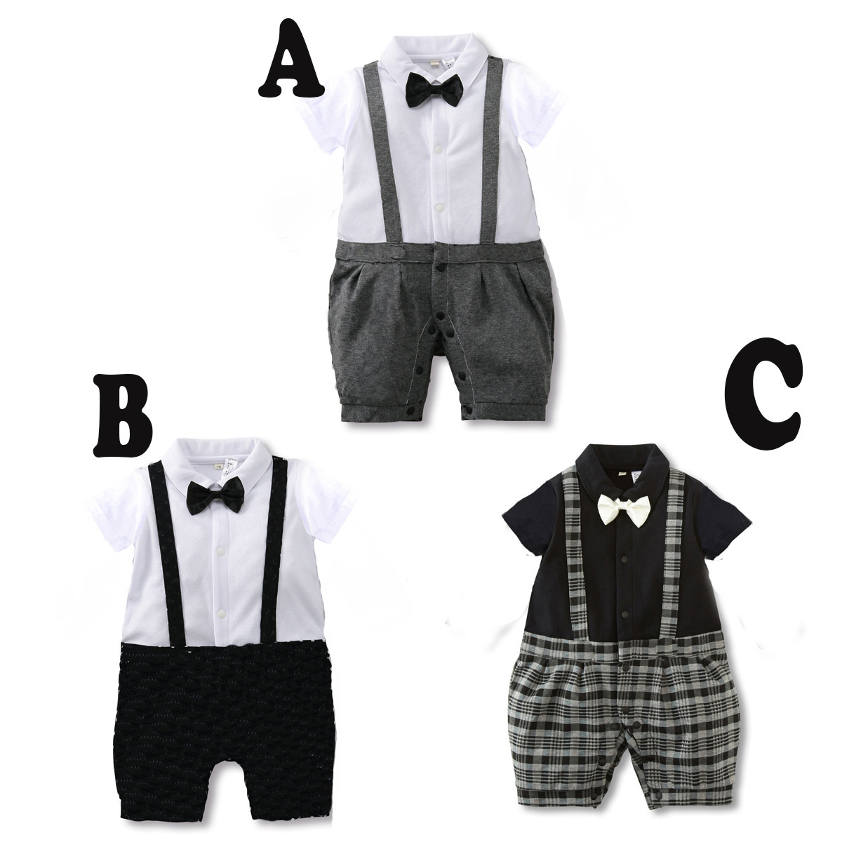 The New Summer Boy Short Sleeve Gentleman Strap Romper Jumpsuit Baby Clothes