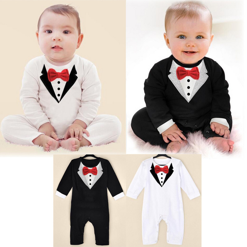 Western Style Boy Gentleman Baby Clothing Romper Long Sleeves Tie Jumpsuit Clothing
