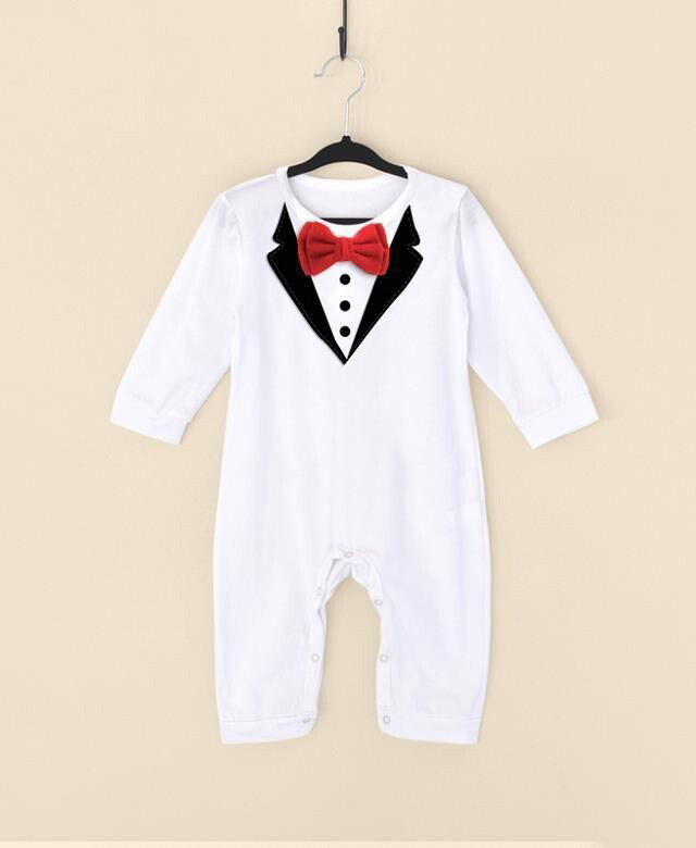 Western Style Boy Gentleman Baby Clothing Romper Long Sleeves Tie Jumpsuit Clothing