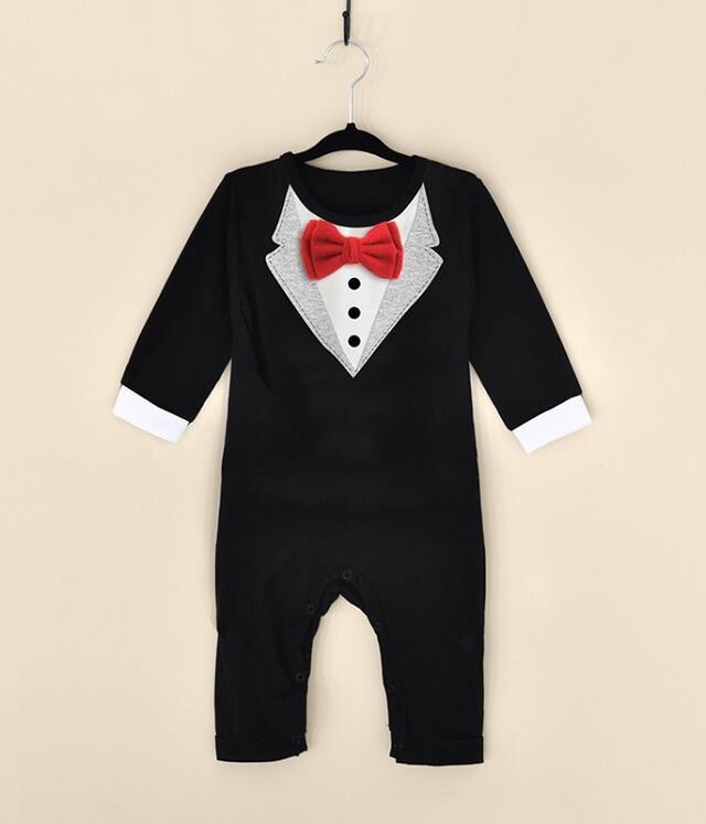 Western Style Boy Gentleman Baby Clothing Romper Long Sleeves Tie Jumpsuit Clothing
