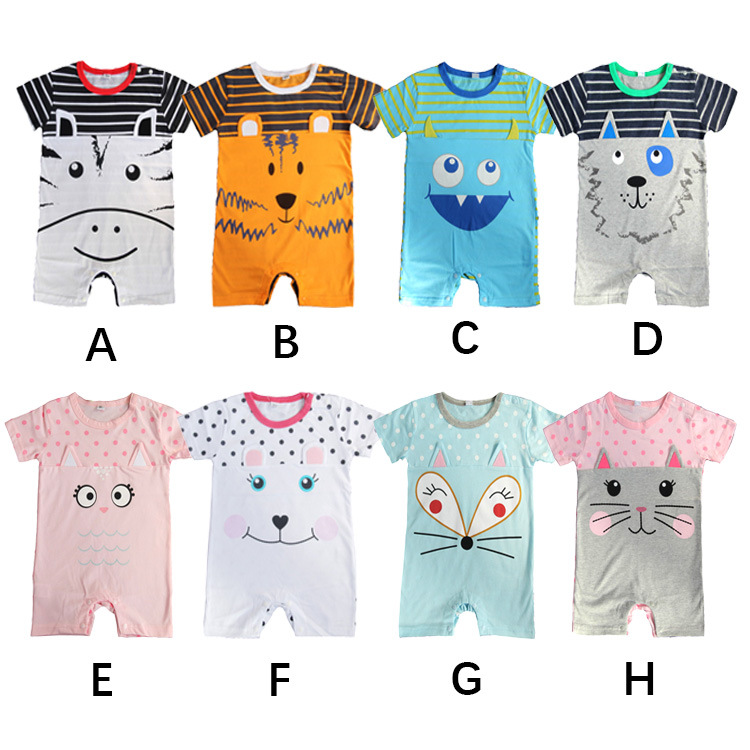 Baby Child Fashion Thin Section Cartoon Short Sleeve Animal Cotton Romper Jumpsuit