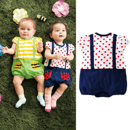 Western Style Baby Fashion Printing Short Sleeve Clothes Strap Romper Jumpsuit
