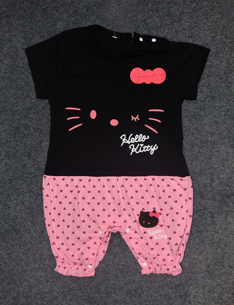 Fashion Hello kitty Cartoon Cat baby Romper Short Sleeve Dots Climb Clothes Jumpsuit Apparel